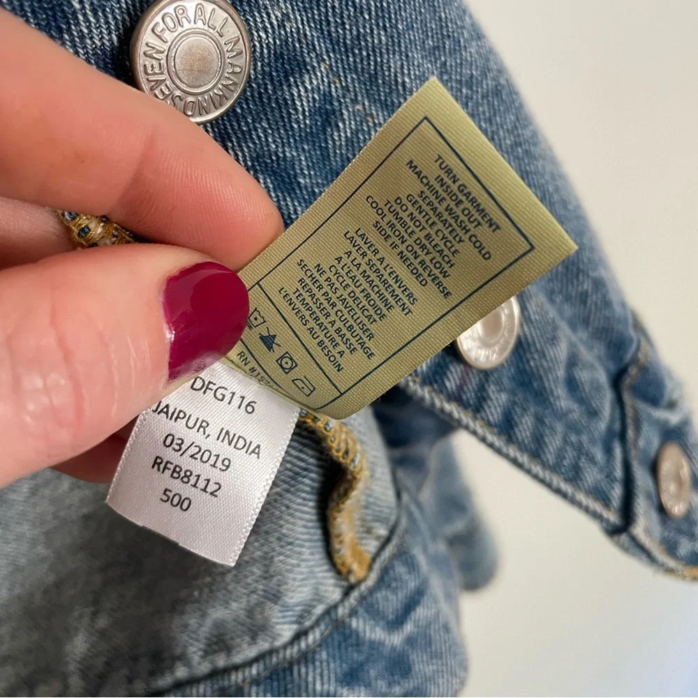 7 For All Mankind Wythe Girls Button Front Distressed Crop Denim Jean Jacket Y2K